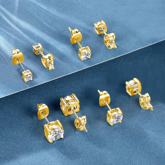 Hypoallergenic Titanium Cubic Zirconia Stud Earrings Set - 5 Pairs, Nickel Free, - Picture 7 of 8